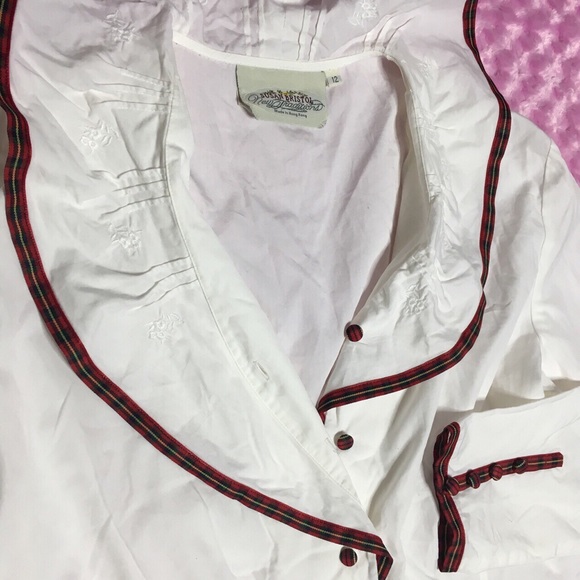 Vintage plaid white ruffle collar button up shirt - Picture 3 of 4